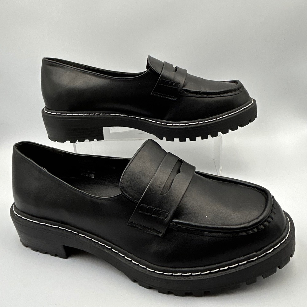 Torrid Lug Sole Penny Loafers Womens 12WW Black Chunky Contrast Stitch Goth Goth